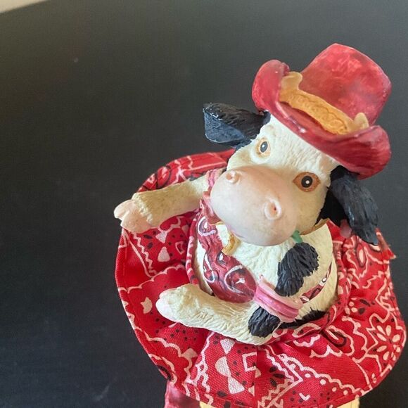 Vintage Russ Home On The Range Dancing Cow Girl Figurine Red Dress Item #14227 - Picture 6 of 7